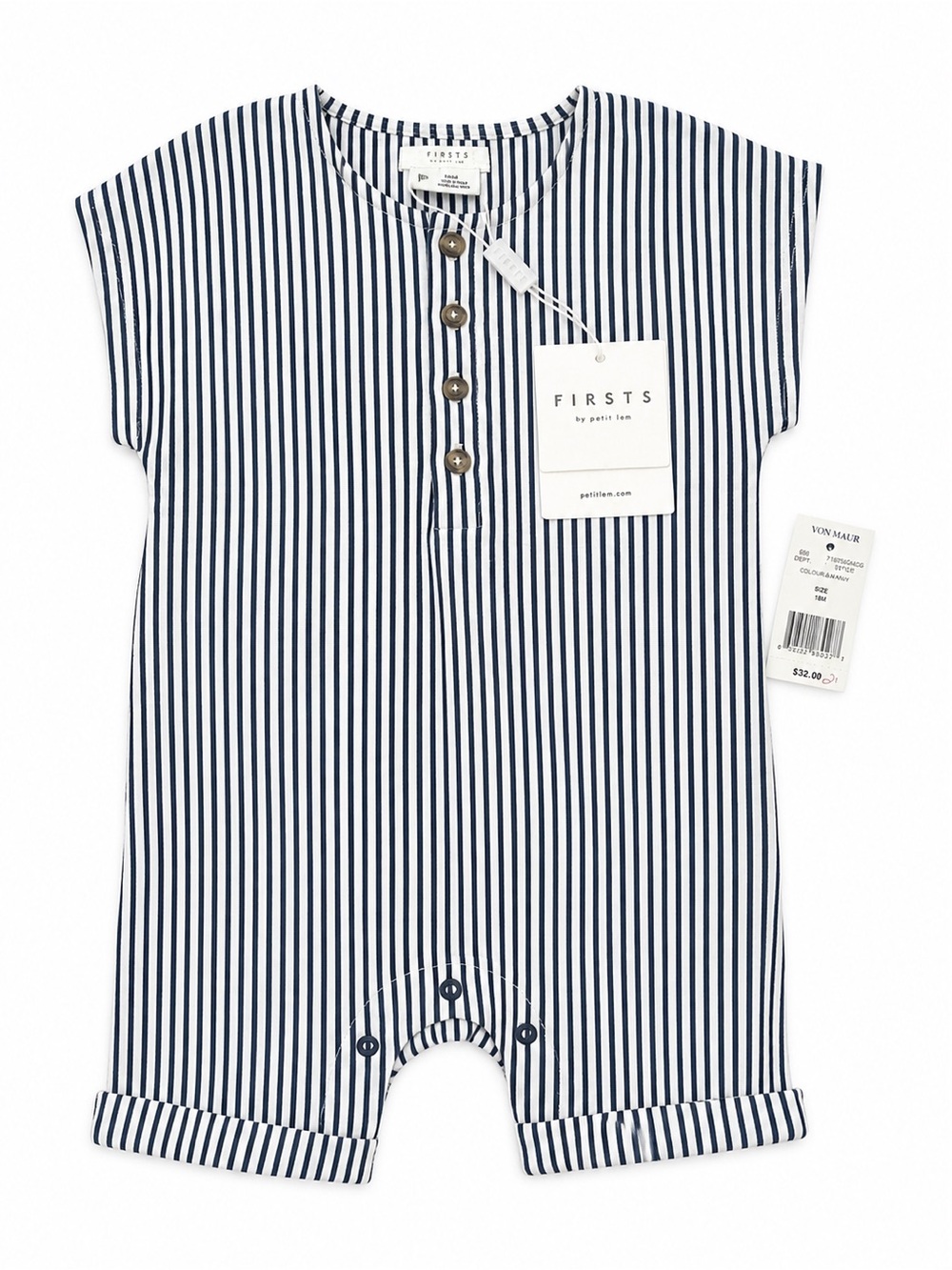 NWT Petit Lem FIRSTS Navy & White Striped Baby Romper